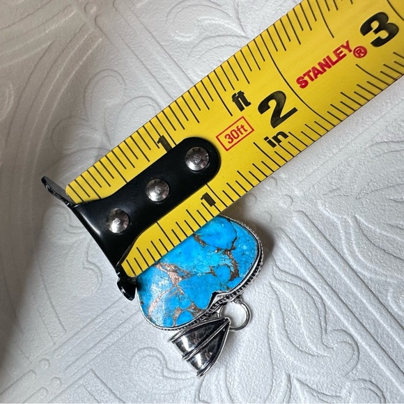 Elegant Blue Moon Turquoise Pendant Heart Natural Polished Stone Silver Tone - Picture 10 of 11